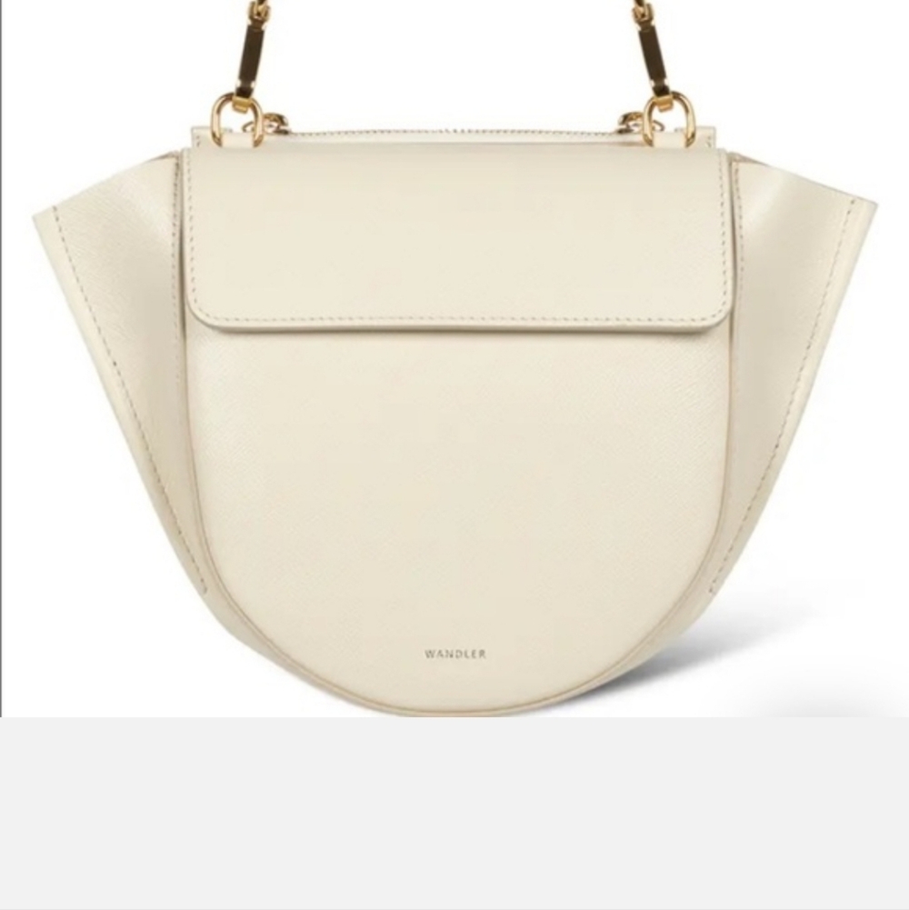 Wandler Cream Crescent Leather Shoulder Bag with Gold Hardware